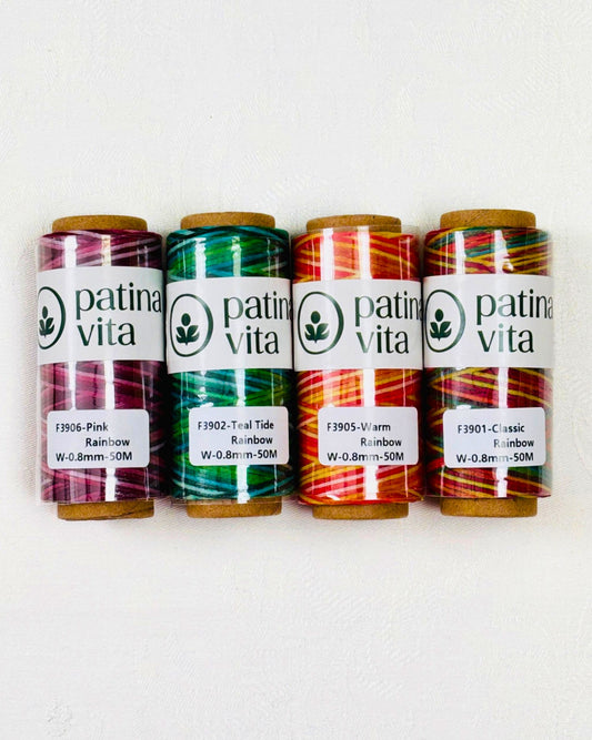 Ledergarn, Forellenfaden - gewachst zum Handnähen, Stärke 0.8 mm, 50 Meter - Regenbogen