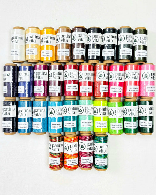 Ledergarn, Forellenfaden - gewachst zum Handnähen, Stärke 0.8 mm, 50 Meter viele Farben