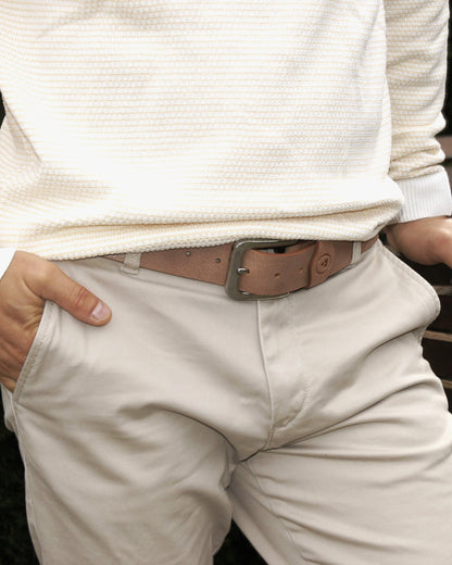 Handgefertigter Echtleder-Gürtel „Stone Brown“ – 4 cm Breite