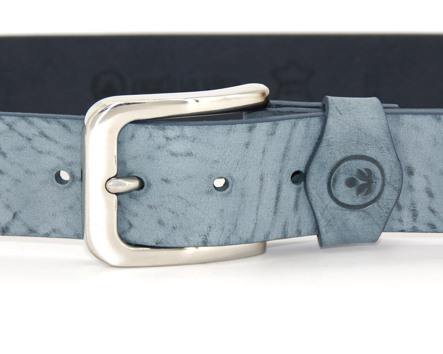 Handgefertigter Echtleder-Gürtel „Stone Blue“ – 4 cm Breite